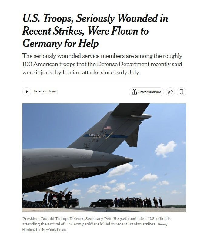 ❗️Podle informací deníku NYT bylo několik desítek amerických vojáků, kteří utrpěli zra... ❗️Podle informací deníku NYT bylo několik desítek amerických vojáků, kteří utrpěli zra...