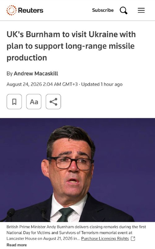 ‼️🔥‼️🔥 🇬🇧🇺🇦Podle informací se zdá, že britský premiér Burnham dal evr...