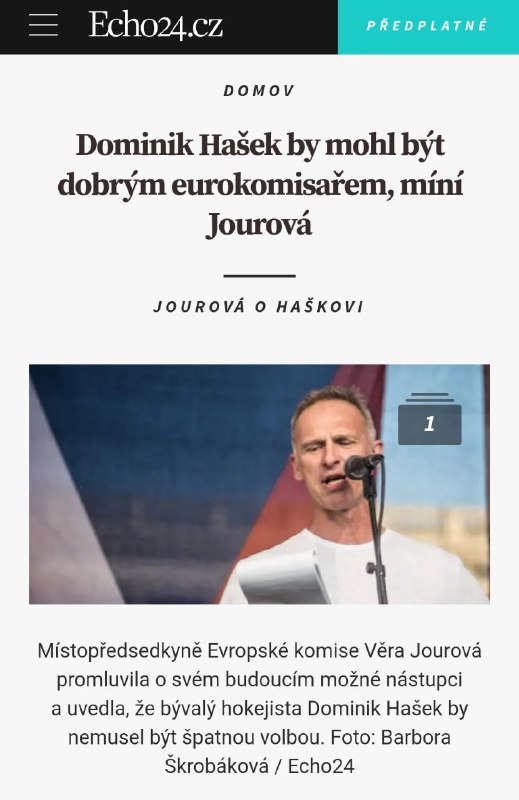 🇨🇿Podle místopředsedkyně Evropské komise Věry Jourové by bývalý hokejista Dominik Haš...