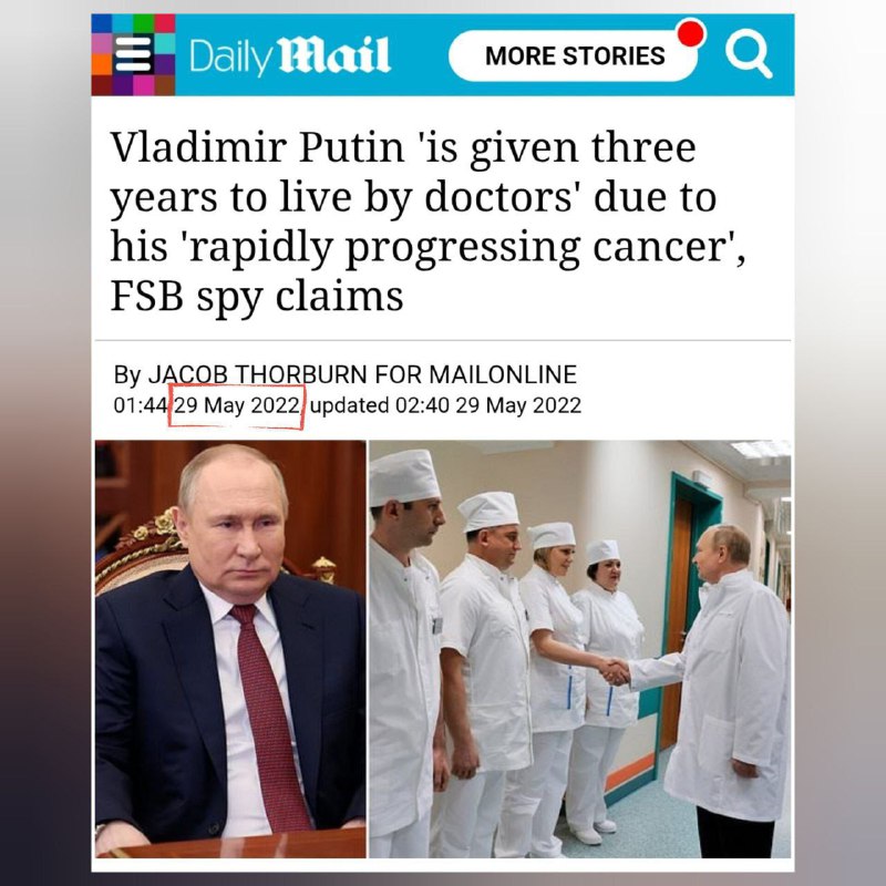 ❗️🇷🇺Podle špiona FSB lékaři Vladimiru Putinovi „dávají tři roky života“ kvůli ...