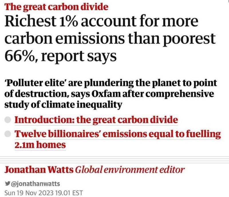 Podle zprávy nejbohatší 1 % produkuje více uhlíkových emisí než nejchudších 66 %.Znečiš?...