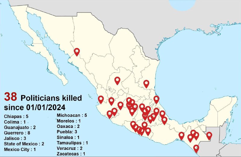 🏴‍☠️ 🇲🇽 Politici zabíjeni v Mexiku od začátku roku 2024..!!!📎https:...