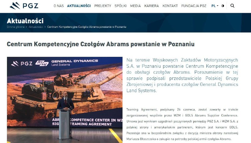 🇵🇱Polsko podepsalo dohodu o zřízení servisního střediska pro tanky Abrams, informuje Pols...