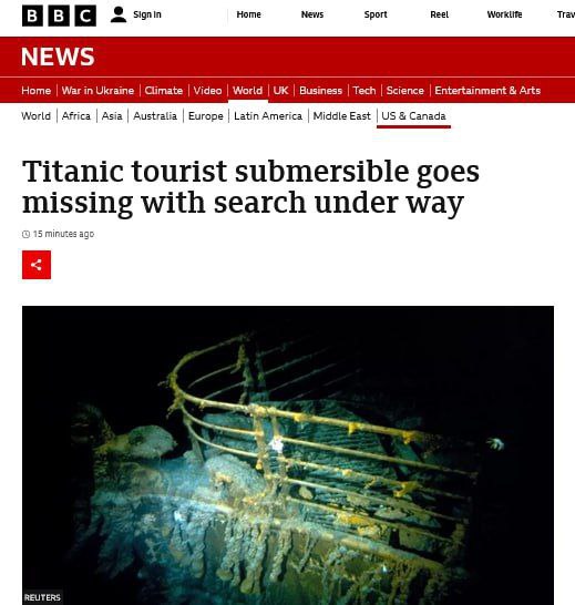 ⚓️Ponorka, přepravující turisty k potopenému Titaniku, zmizela z radaru v Atlantském oceán...