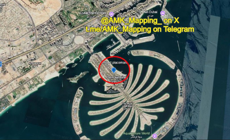 Požár zuří ve slavné čtvrti Palm Jumeirah v Dubaji.Souřadnice: 25.110391, 55.140636