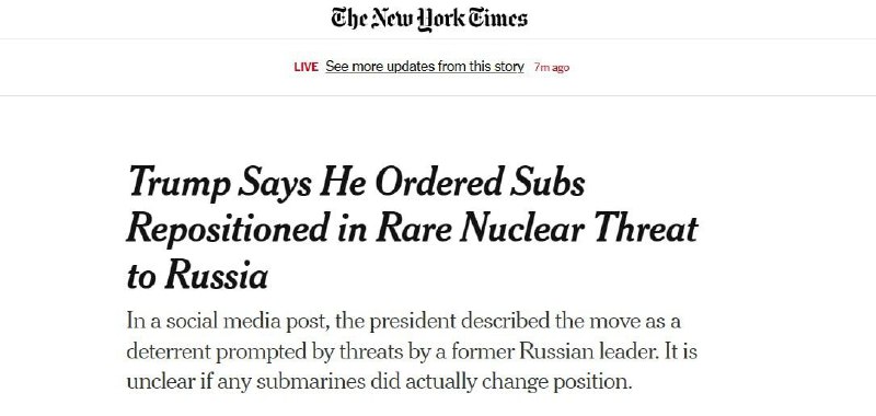 ‼️🇺🇸🇷🇺Pravděpodobně Trump poslal jaderné ponorky hrozivě „brázdit prostory Tw...