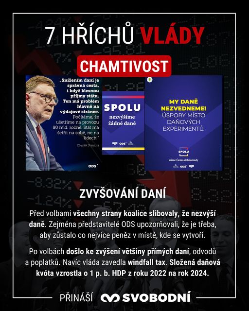 Před volbami všechny strany koalice slibovaly, že nezvýší daně. Zejména politici z ODS upozo...