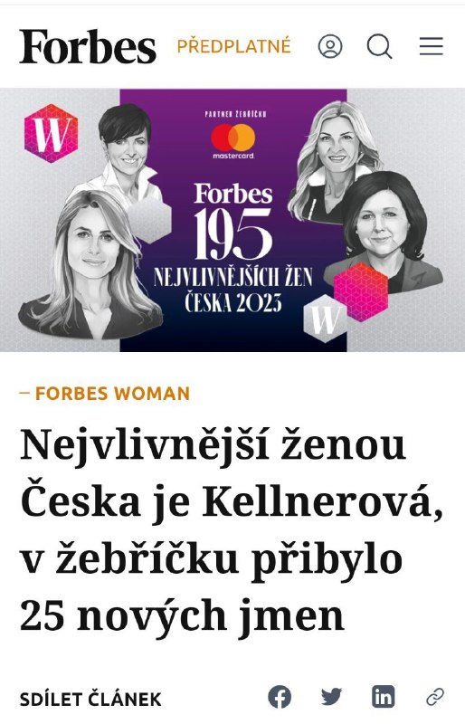 🇨🇿Předsedkyně Poslanecké sněmovny Markéta Pekarová Adamová se poprvé dostala na seznam...