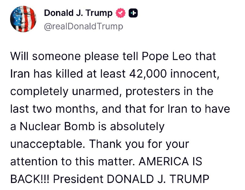 🇺🇸 ❌ 🇮🇷 🇻🇦 — Prezident Trump prostřednictvím Truth Social:Mohl by někdo pro...