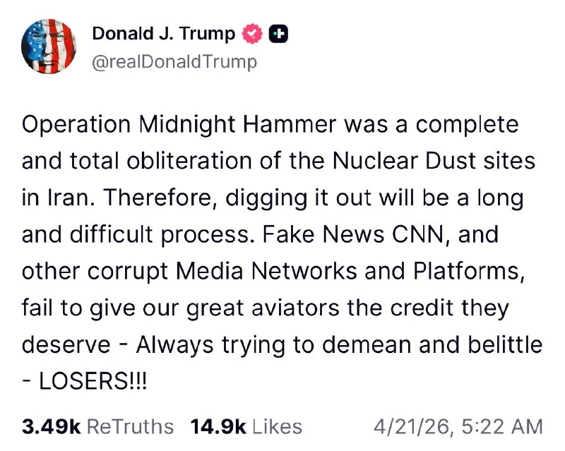 🇺🇸🇮🇷⚡️ — Prezident Trump prostřednictvím Truth Social:Operace Midnight Hammer by...