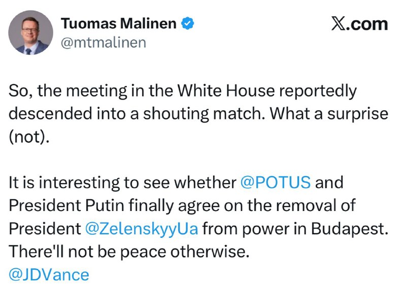 Profesor Helsinské univerzity Malinen – o tom, že se Putin a Trump dohodnou v Budapešti na odvo... Profesor Helsinské univerzity Malinen – o tom, že se Putin a Trump dohodnou v Budapešti na odvo...