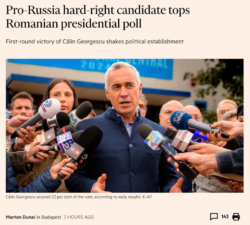 🇷🇴🇷🇺 První kolo rumunských prezidentských voleb vyhrál proruský kandidát - Financi...
