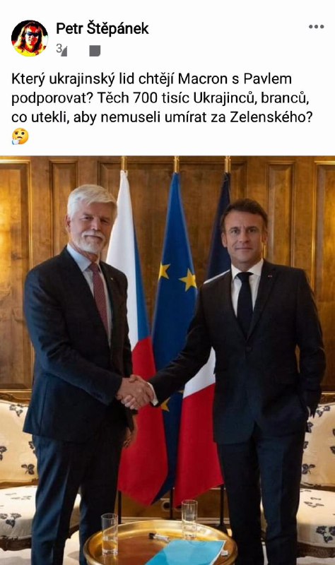 První místopředseda Trikolory Petr Štěpánek ke schůzce Pavla s Macronem a podpoře Ukrajiny.S...