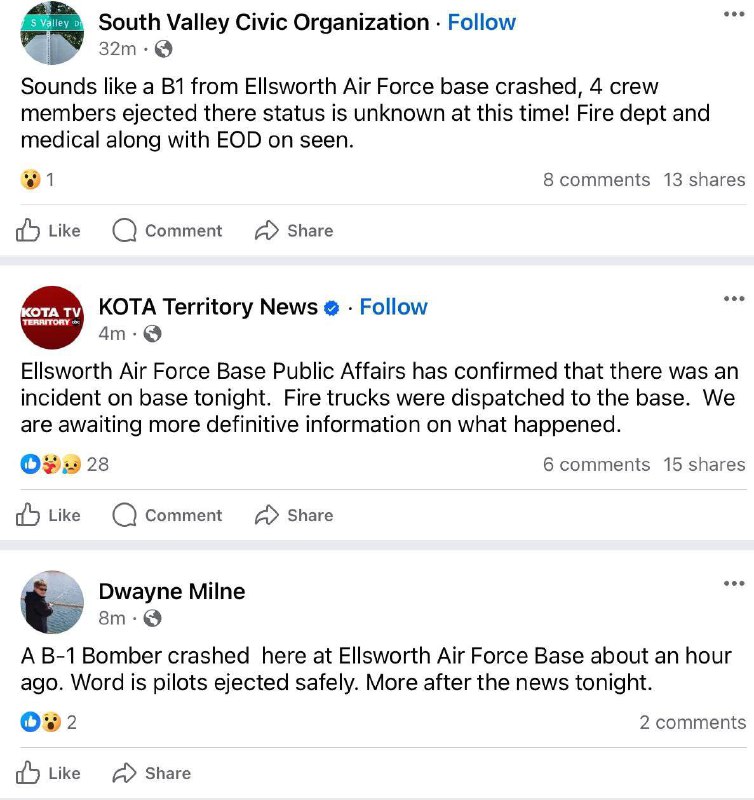 🇺🇸 První zprávy naznačují, že se zřítil bombardér B-1 amerického letectva.