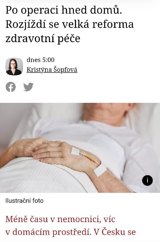 🇨🇿Prý se chystá velká reforma zdravotní péče. Po operaci šup šup domů.To všechno v r...