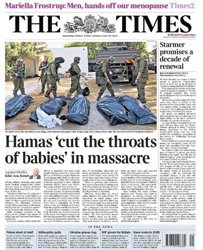 "Hamas zabil 40 dětí", "Hamas podřezal krky dětem".Izraelské obranné síly...