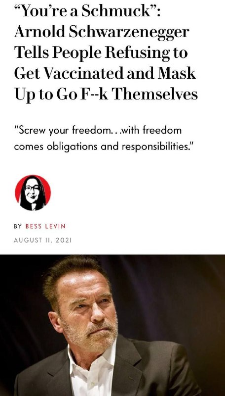 "Jsi kretén"Arnold Schwazenegger říká lidem, kteří se odmítají nechat očkovat a m...