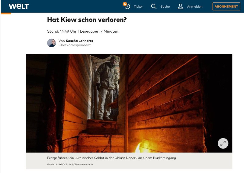 "Kyjev už prohrál?" - Článek Die Welt ponuře popisuje chmurnou vojenskou a vnitropoli...