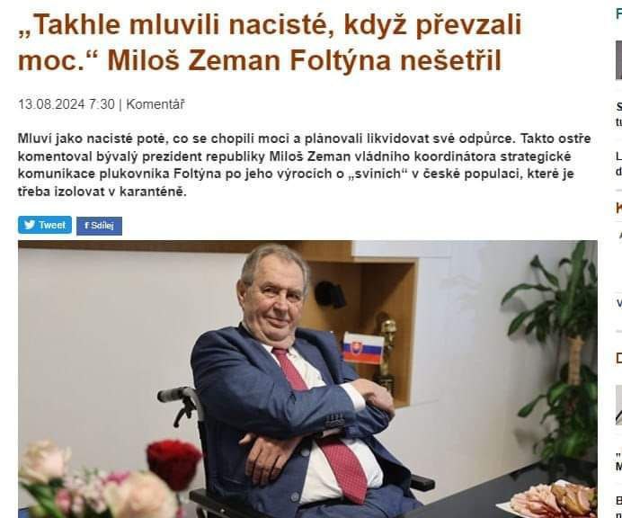 "Projev plukovníka Foltýna je kongeniální s projevy význačných nacistů krátce po přev...