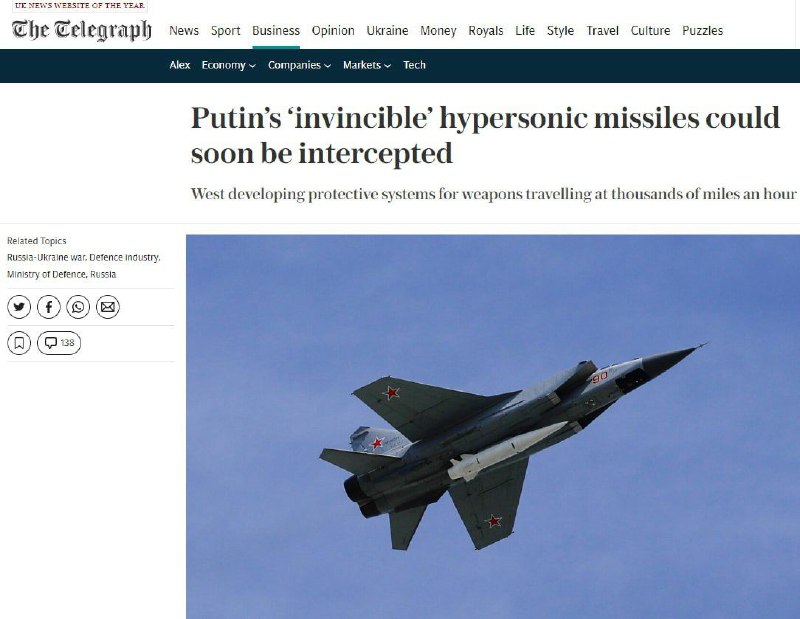 🇷🇺"Putinovy neporazitelné hypersonické střely by mohly být brzy zachyceny," douf...