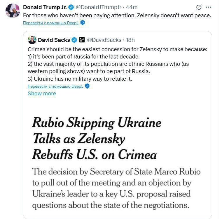 ⚡️🇺🇸 "Zelensky nechce mír," řekl Trump Jr. na adresu "těch, kteří ned?...