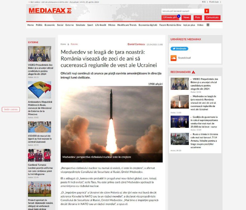 Rumunská média „bez škrtů“ citují Medveděva a uznávají své územní nároky na Ukrajinu...