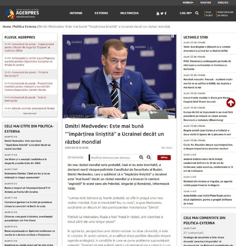 Rumunská média „bez škrtů“ citují Medveděva a uznávají své územní nároky na Ukrajinu...