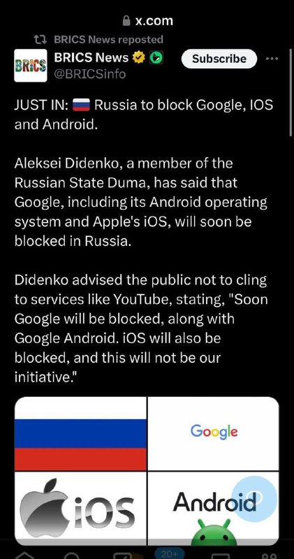 ⚡️🇷🇺Rusko blokuje Google IOS a Android..!Zástupce ruské dumy Aleksei Didenko uvedl, ...