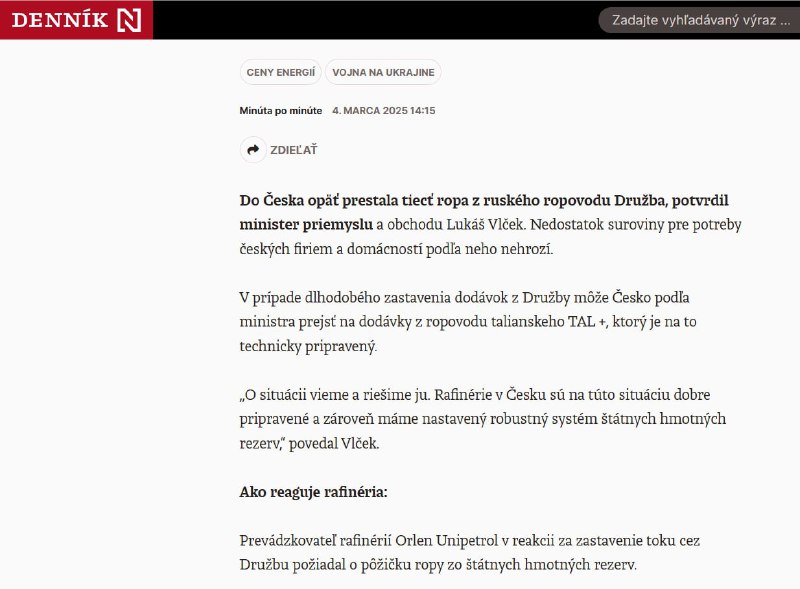 ❗️Rusko zastavilo dodávky ropy do České republiky.Český ministr průmyslu a obchodu Lukáš...