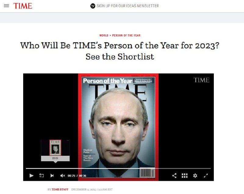 Ruský prezident byl zařazen na seznam kandidátů na titul Osobnost roku 2023 podle časopisu The ...