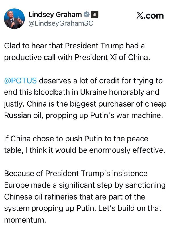🇷🇺🇺🇸🇨🇳🇪🇺Senátor Lindsey Graham požaduje nové sankce od Evropy proti Čín...