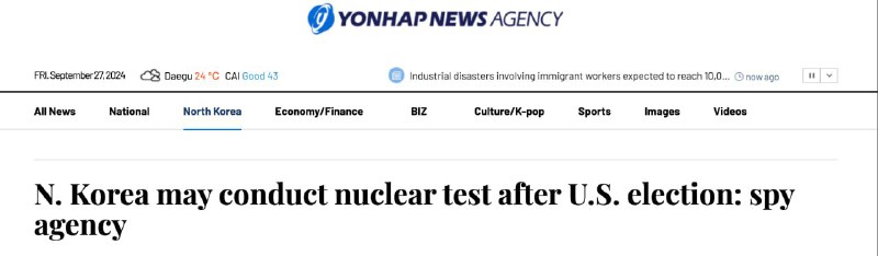 🔥 Severní Korea možná po amerických volbách provede jaderný test, píše Yonhap.Test bude s...