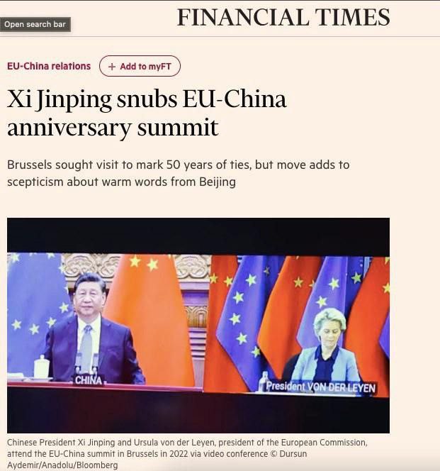 Si Ťin-pching ignoroval výroční summit EU-Čína, uvádí Financial Times (FT).Publikace píše,...