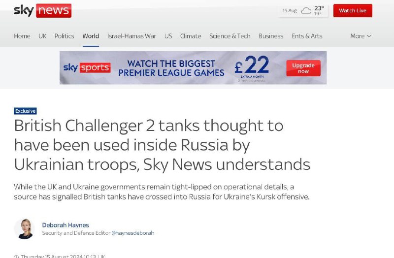 Sky News připustily použití tanků Challenger ukrajinskými ozbrojenými silami na ruském územ?...