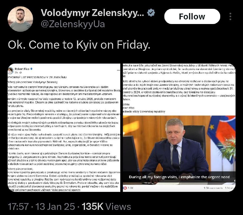 🇸🇰🇺🇦 Slovenský premiér Fico v pátek na pozvání Zelenského neodcestuje do Kyjeva, a...