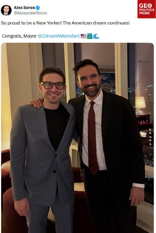 🇺🇸🤡🤩 Sorosův syn vítá zvoleného starostu New Yorku Mamdaniho„Jsem tak hrdý, že j...