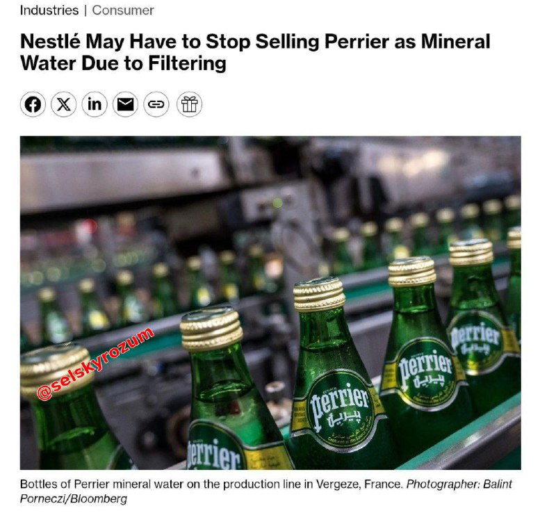 Společnost Nestlé možná bude muset zavřít francouzskou značku vody Perrier poté, co v ní by...