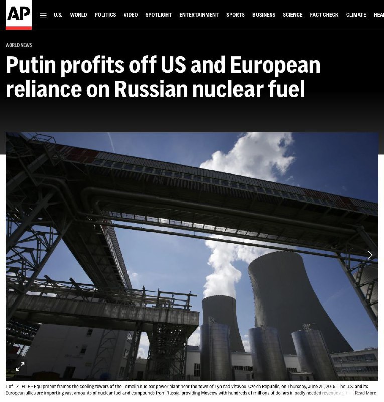 Společnosti z EU a USA zaplatily Rosatomu za produkty pro jaderné reaktory od začátku NWO asi 1,...