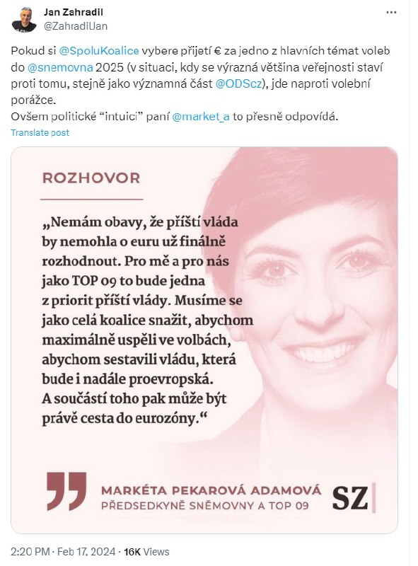 ❗️Stane se prosazování eura hrobařem TOPky a celé koalice Spolu? Europoslanec Jan Zahradil v...