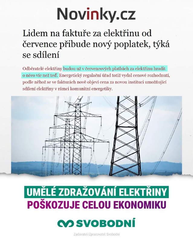 Svobodní říkají jasné NE všem "skrytým daním" jako jsou poplatky za OZE, za sdíle...