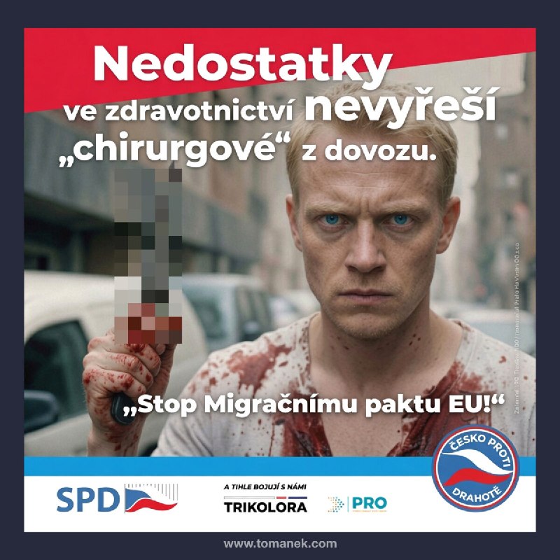 Tady je politicky korektní verze plakátu, za který dostalo SPD pokutu 3 miliony korun. Dneska to ...