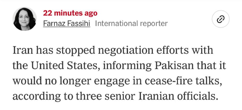 🇮🇷 ❌ 🇺🇸 — The Wall Street Journal s odkazem na oficiální zdroje: Írán přerušil...