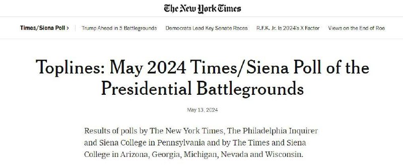 ‼️🇺🇸 Trump je sebevědomě před Bidenem ve všech klíčových státech, - New York Times...