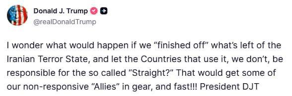 ‼️🇺🇸🇮🇷Trump: Je třeba „dokončit“ Írán a přinutit spojence jednat▪️Bylo ...