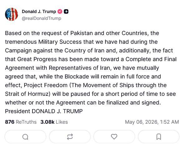 ⏺Trump náhle ustoupil – projekt „Svoboda“ byl pozastaven, Ormuz zůstává blokován🗣Pod...
