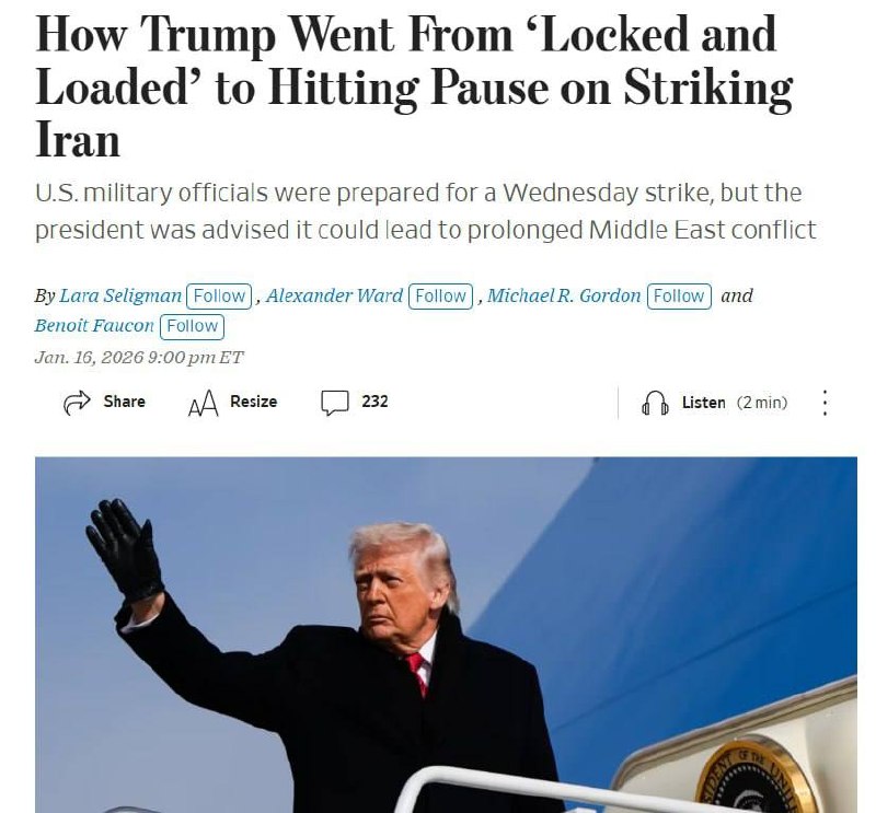 ‼️🇺🇸🇮🇷Trump odmítl útoky na Írán kvůli riziku vleklé války, – WSJ▪️Amer...