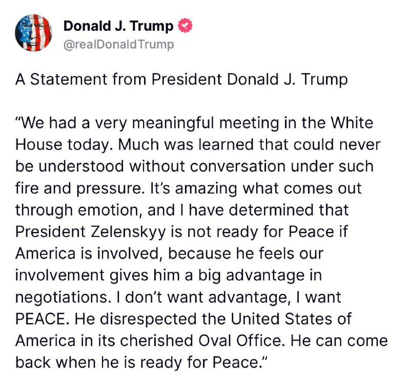 ❗️Trump řekl, že Zelenskyj projevil neúctu k USA v Bílém domě a mohl by se vrátit do Stá...