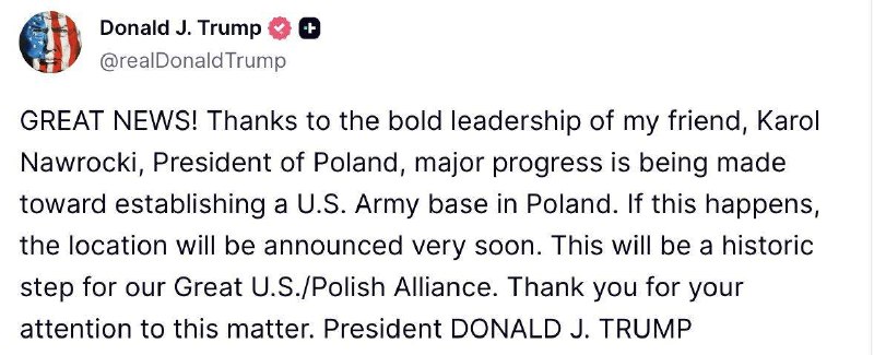 🇺🇸 🇵🇱 Trump se dohodl s Polskem na výstavbě nové americké vojenské základny v Pols... 🇺🇸 🇵🇱 Trump se dohodl s Polskem na výstavbě nové americké vojenské základny v Pols...