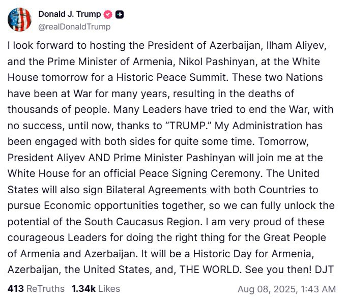 🚨 Trump SEBECHVÁLÍ s 'Historickým mírovým summitem' s Alijevem a PašinjanemZatímco...