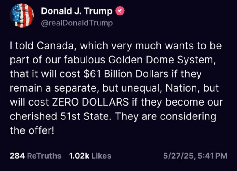 🇺🇸🇨🇦Trump uvedl, že Kanada zvažuje jeho nabídku předat „systém protiraketové obr...